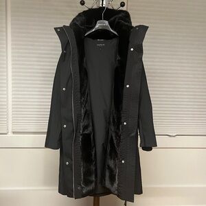 Lafayette 148 New York, Black All-Weather Goosedown Overcoat with Mink Lining
